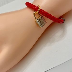 Red Braided Leather Bracelet with Padlock Charm